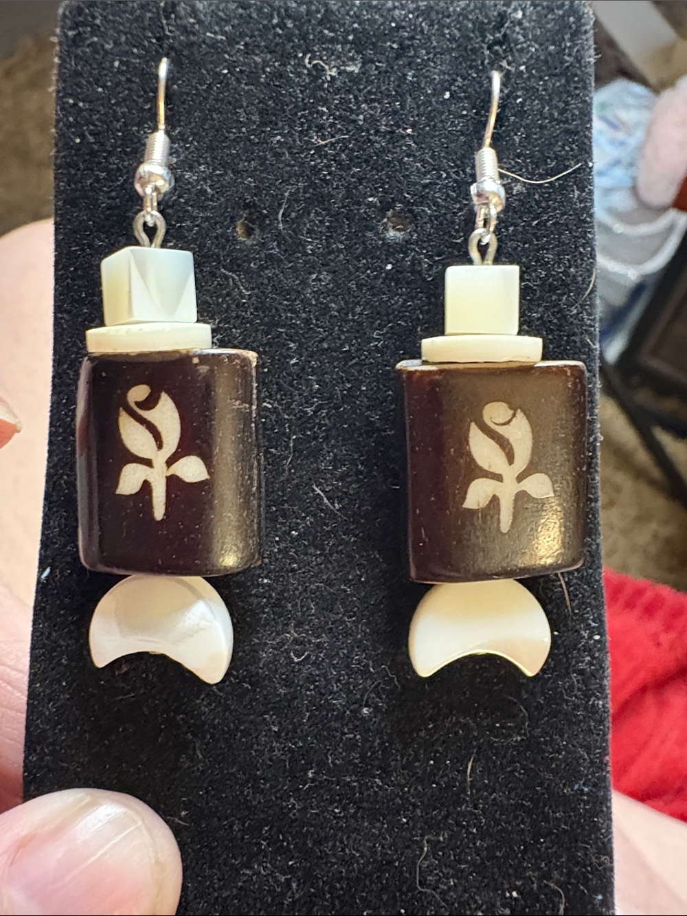 Hand Crafted Ceramic and Mother of Pearl Floral Drop Earrings - Women Jewelry